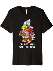 I'm Just Here For The Food Nerd Foodie American Bald Eagle Premium T-Shirt 180G 100% Cotton Printed Round Neck Short-Sleeve T-Shirt, Gifts for Men Dad Husband Grandpa, S-XXXL, Black