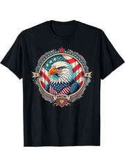 American Patriot Freedom Bald Eagle USA Flag T-Shirt 180G 100% Cotton Printed Round Neck Short-Sleeve T-Shirt, Gifts for Men Dad Husband Grandpa, S-XXXL, Black