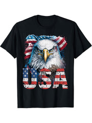 Bald Eagle USA Flag American Flag 4th of July T-Shirt 180G 100% Cotton Printed Round Neck Short-Sleeve T-Shirt, Gifts for Men Dad Husband Grandpa, S-XXXL, Black