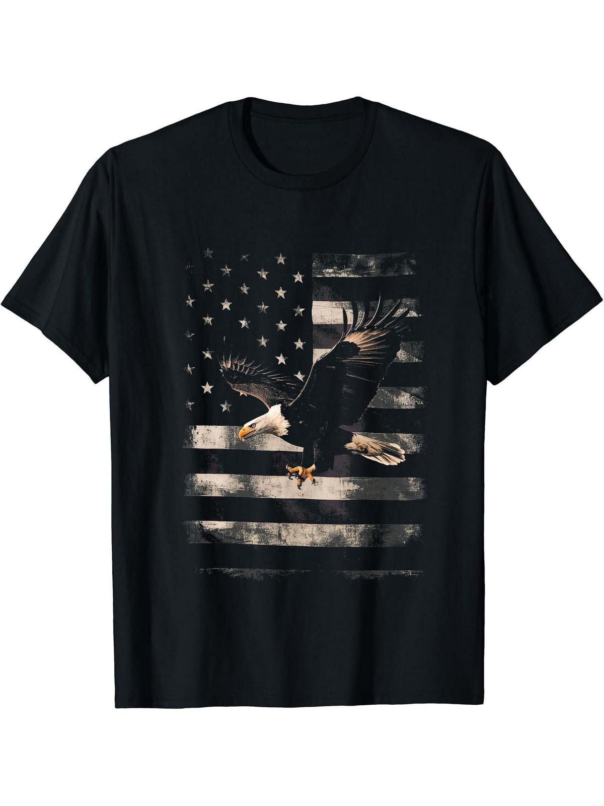 Bald Eagle 4th of July USA Flag Patriotic Distressed Gifts T-Shirt 180G 100% Cotton Printed Round Neck Short-Sleeve T-Shirt, Gifts for Men Dad Husband Grandpa, S-XXXL, Black
