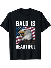 Bald Is Beautiful 4th of July Bald Eagle Patriotic Vintage T-Shirt 180G 100% Cotton Printed Round Neck Short-Sleeve T-Shirt, Gifts for Men Dad Husband Grandpa, S-XXXL, Black