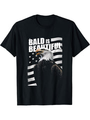 Bald Is Beautiful 4th of July Bald Eagle Patriotic Vintage T-Shirt 180G 100% Cotton Printed Round Neck Short-Sleeve T-Shirt, Gifts for Men Dad Husband Grandpa, S-XXXL, Black