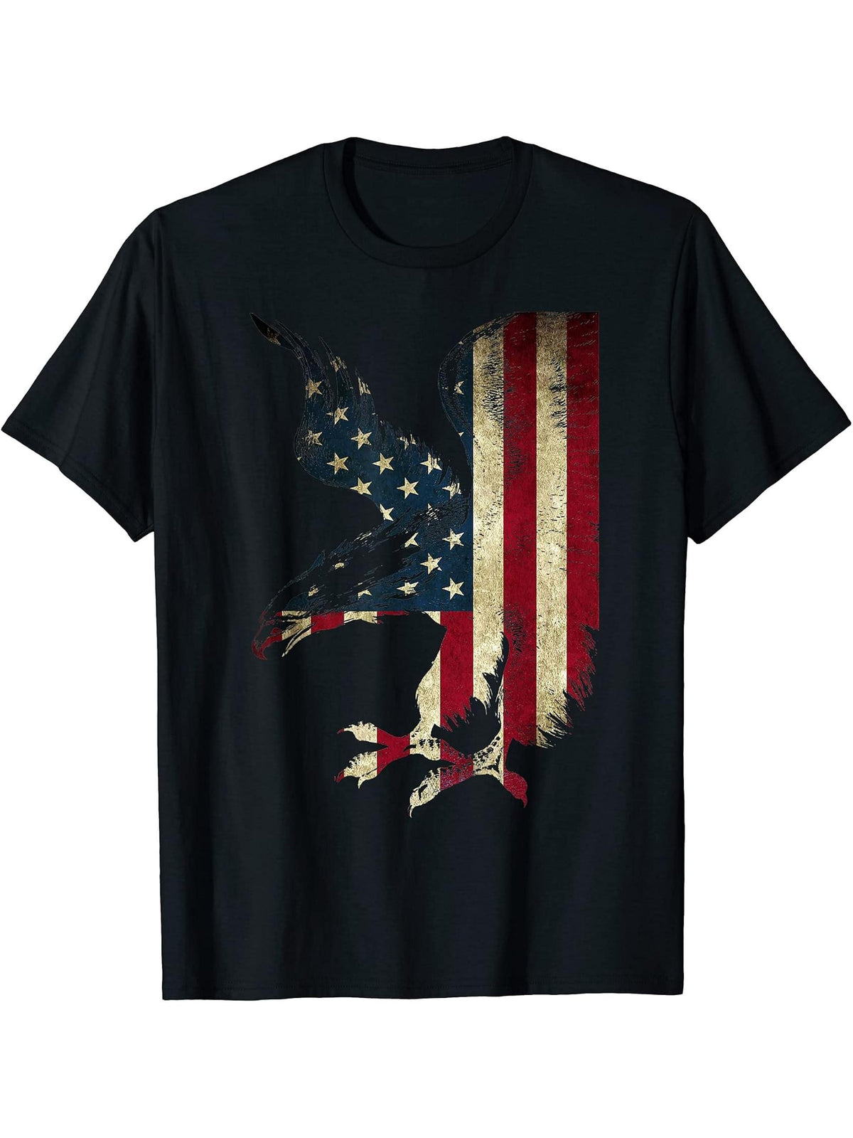 American Patriot Freedom Bald Eagle USA Flag Streetwear T-Shirt 180G 100% Cotton Printed Round Neck Short-Sleeve T-Shirt, Gifts for Men Dad Husband Grandpa, S-XXXL, Black