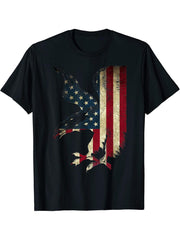 American Patriot Freedom Bald Eagle USA Flag Streetwear T-Shirt 180G 100% Cotton Printed Round Neck Short-Sleeve T-Shirt, Gifts for Men Dad Husband Grandpa, S-XXXL, Black