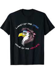 American Bald Eagle Land of The Free Home of The Mullet T-Shirt 180G 100% Cotton Printed Round Neck Short-Sleeve T-Shirt, Gifts for Men Dad Husband Grandpa, S-XXXL, Black