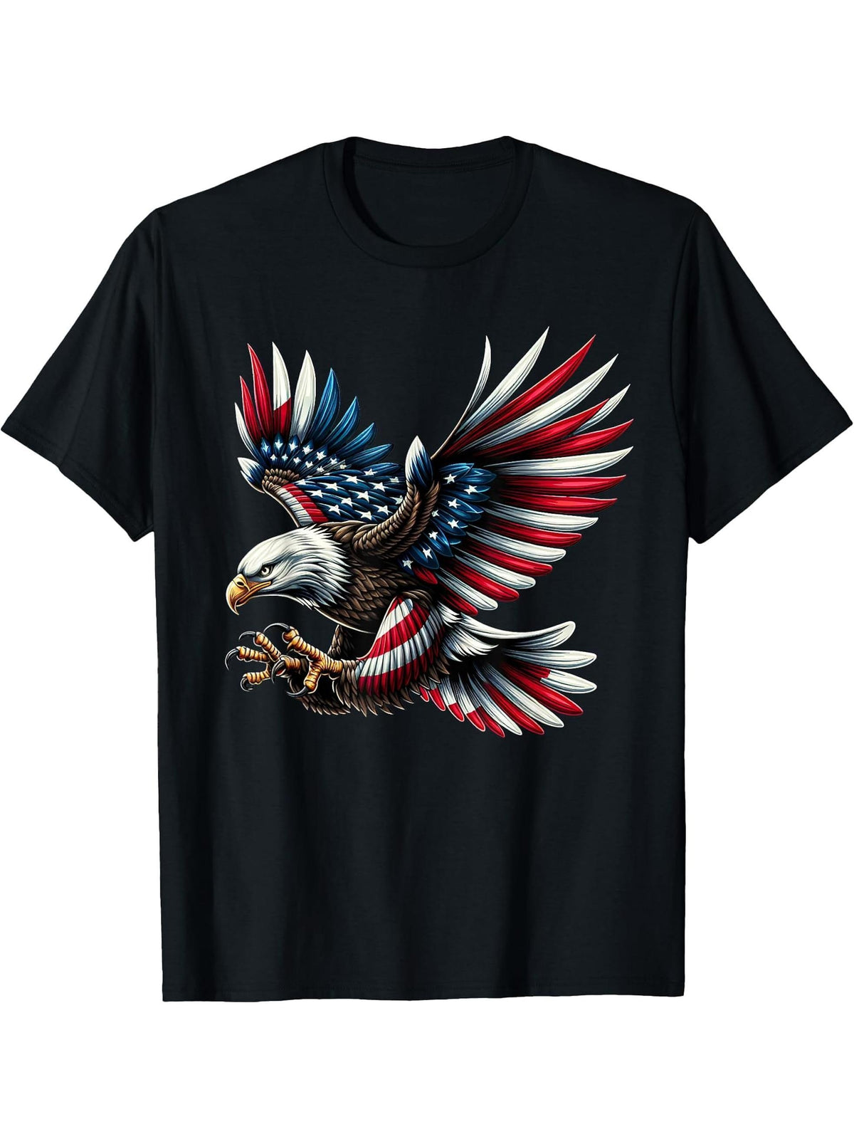 Cool USA Patriotic Bald Eagle American Flag for 4th of July T-Shirt 180G 100% Cotton Printed Round Neck Short-Sleeve T-Shirt, Gifts for Men Dad Husband Grandpa, S-XXXL, Black