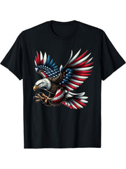 Cool USA Patriotic Bald Eagle American Flag for 4th of July T-Shirt 180G 100% Cotton Printed Round Neck Short-Sleeve T-Shirt, Gifts for Men Dad Husband Grandpa, S-XXXL, Black