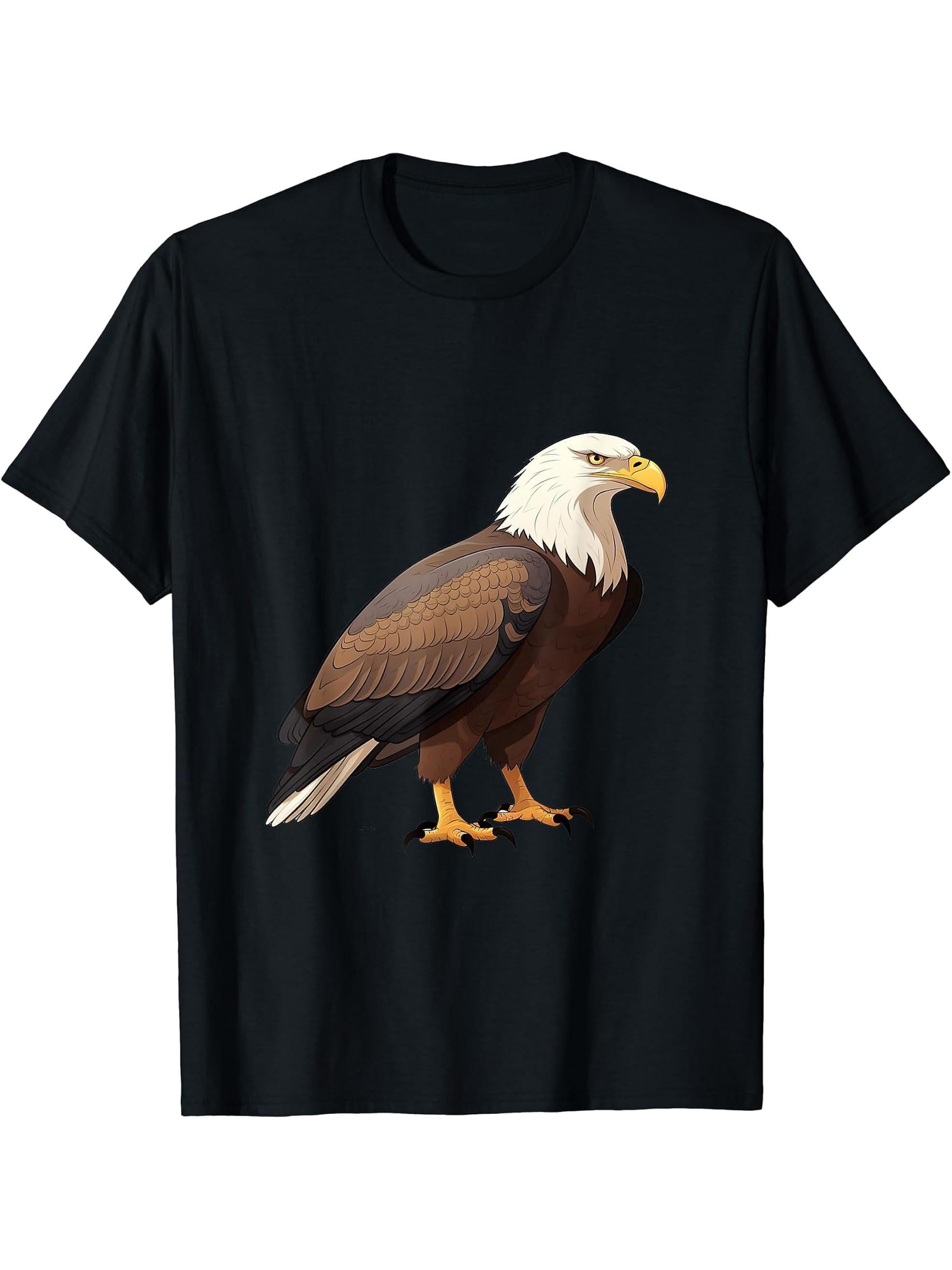 Bald Eagle bird lover illustration T-Shirt 180G 100% Cotton Printed Round Neck Short-Sleeve T-Shirt, Gifts for Men Dad Husband Grandpa, S-XXXL, Black