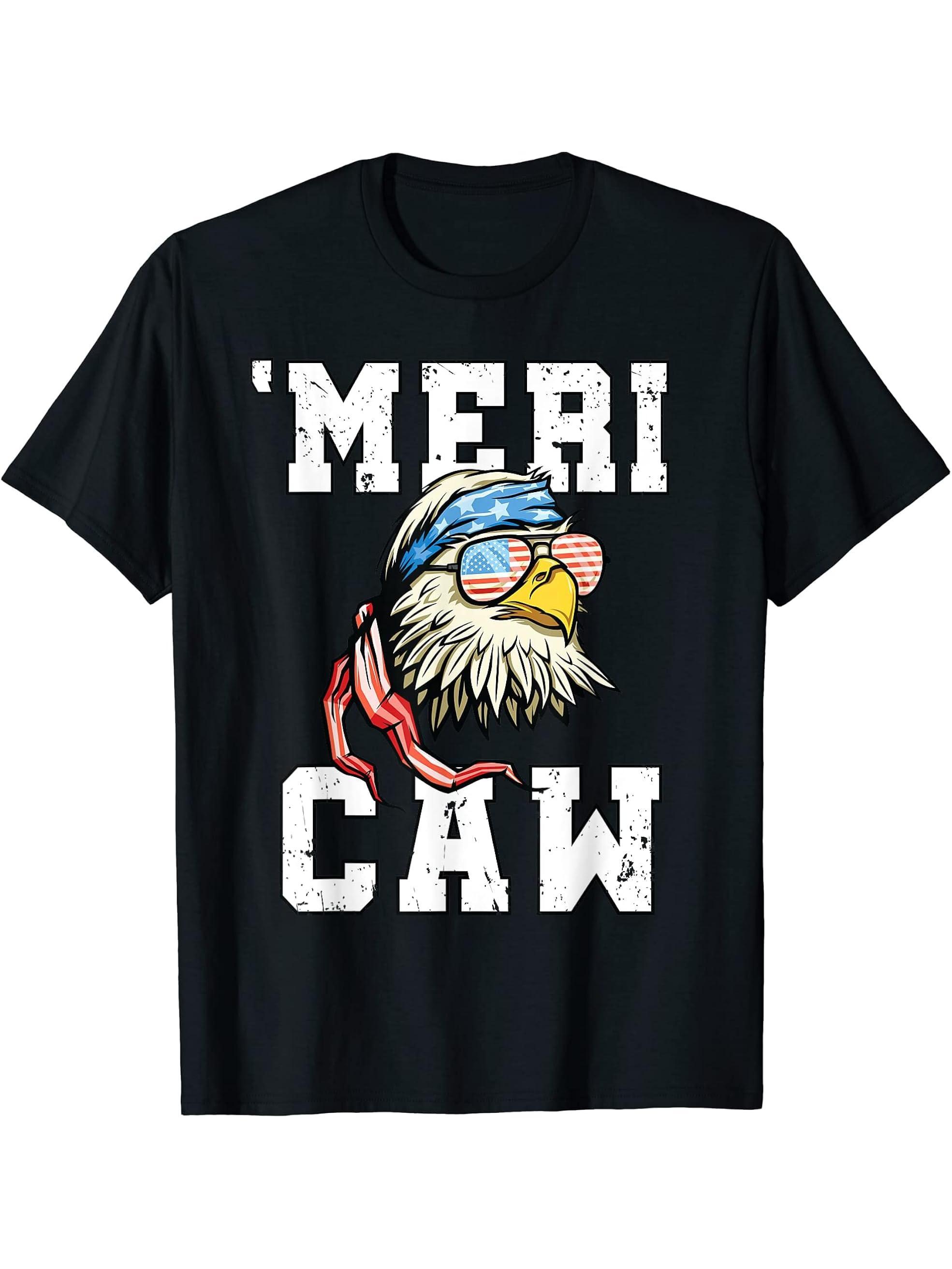 4th of July Bald Eagle Mericaw Merica USA Patriotic Veteran T-Shirt 180G 100% Cotton Printed Round Neck Short-Sleeve T-Shirt, Gifts for Men Dad Husband Grandpa, S-XXXL, Black