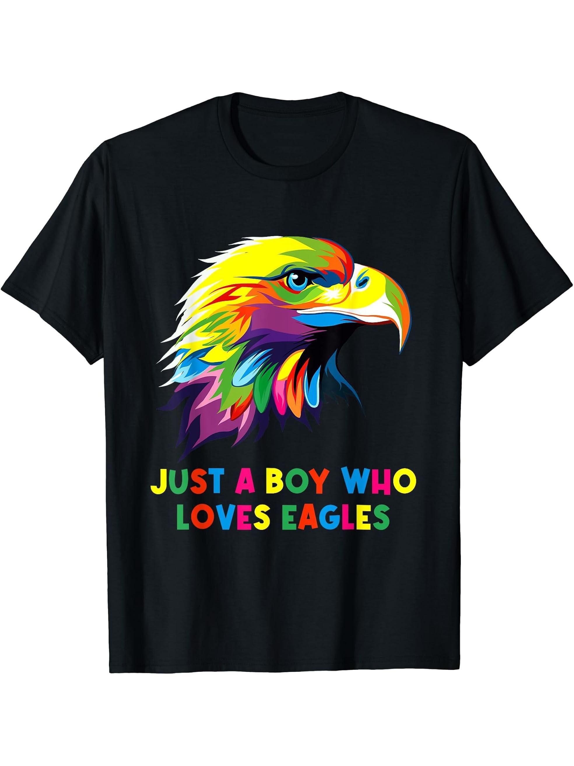 Eagle Bald Just a Boy who loves eagles Eagles T-Shirt 180G 100% Cotton Printed Round Neck Short-Sleeve T-Shirt, Gifts for Men Dad Husband Grandpa, S-XXXL, Black