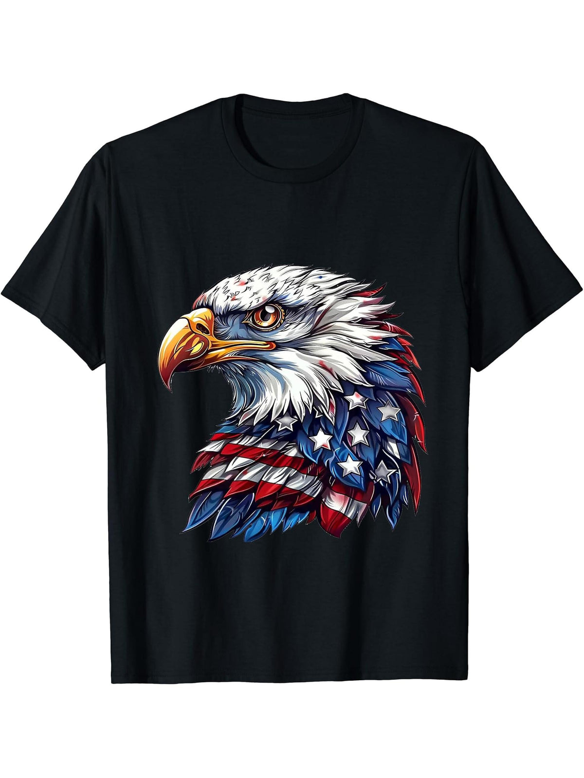 Bald Eagle US American Flag 4th Of July Proud Patriotic T-Shirt 180G 100% Cotton Printed Round Neck Short-Sleeve T-Shirt, Gifts for Men Dad Husband Grandpa, S-XXXL, Black