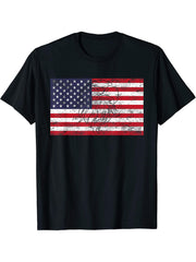 Happy 4th Of July USA Flag Bald Eagle Patriotic Eagle T-Shirt 180G 100% Cotton Printed Round Neck Short-Sleeve T-Shirt, Gifts for Men Dad Husband Grandpa, S-XXXL, Black