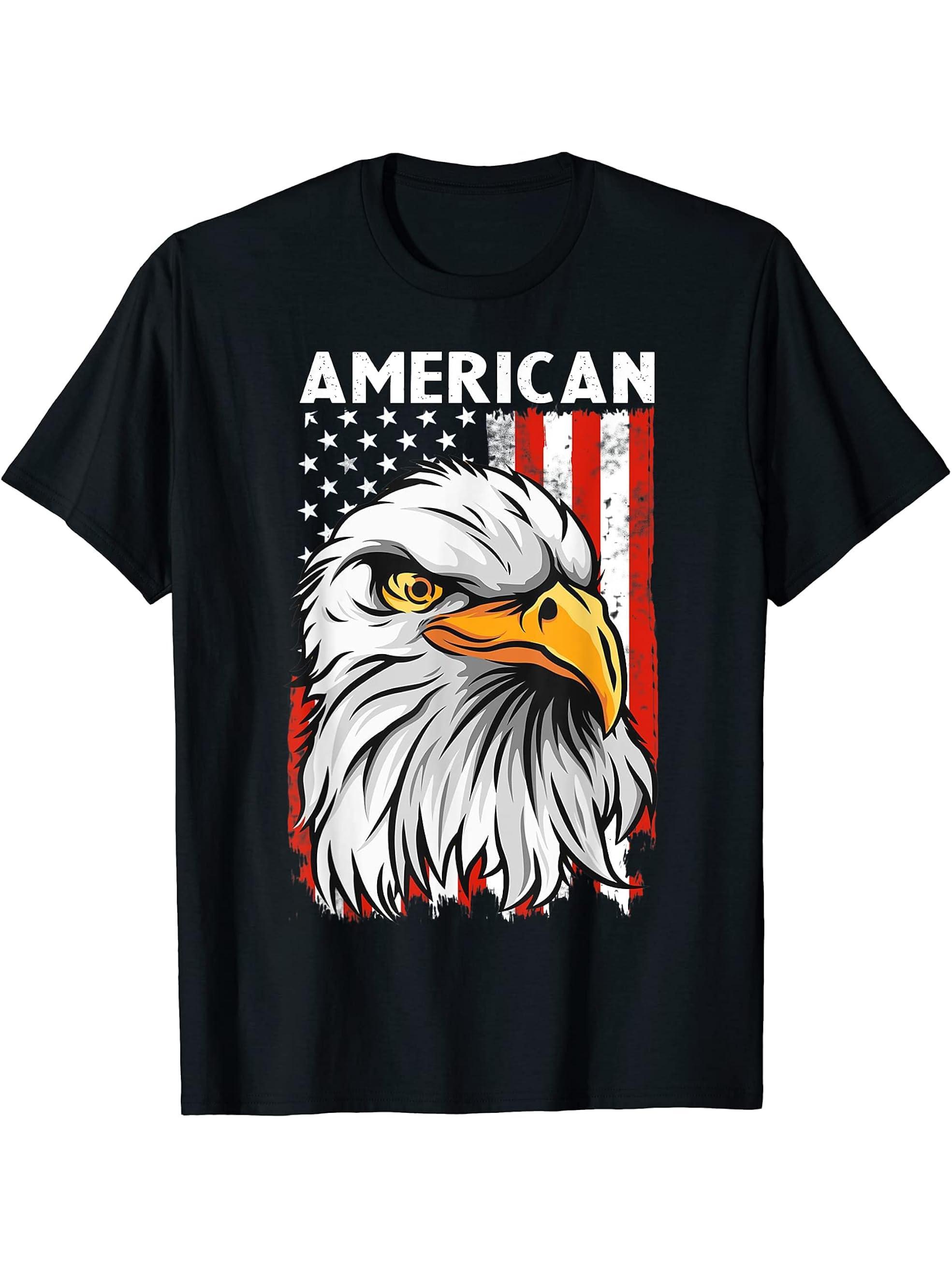 Beautiful Patriotic American Bald Eagle Mullet 4th Of July T-Shirt 180G 100% Cotton Printed Round Neck Short-Sleeve T-Shirt, Gifts for Men Dad Husband Grandpa, S-XXXL, Black