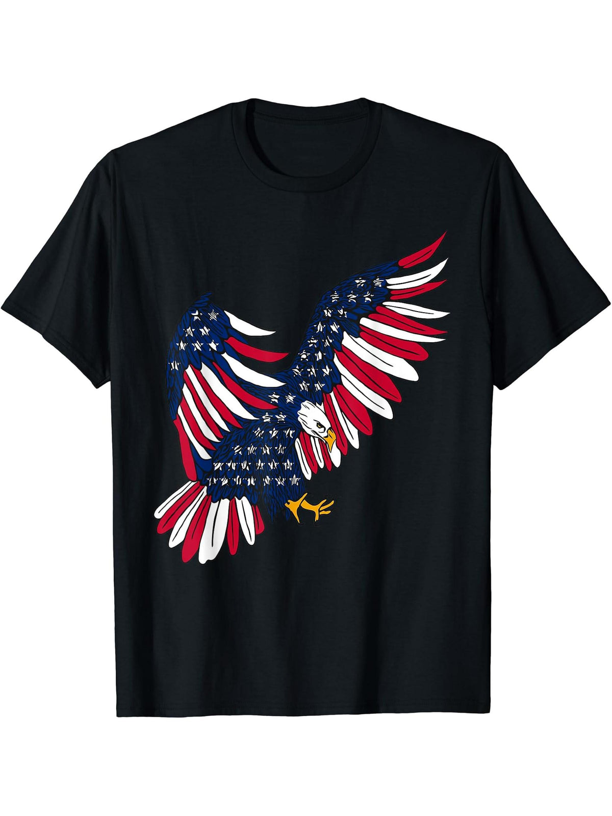 Eagle flag stars american animal bald eagle patriotic art T-Shirt 180G 100% Cotton Printed Round Neck Short-Sleeve T-Shirt, Gifts for Men Dad Husband Grandpa, S-XXXL, Black