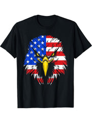 Bald Eagle 4th of July American Flag Patriotic Freedom USA T-Shirt 180G 100% Cotton Printed Round Neck Short-Sleeve T-Shirt, Gifts for Men Dad Husband Grandpa, S-XXXL, Black