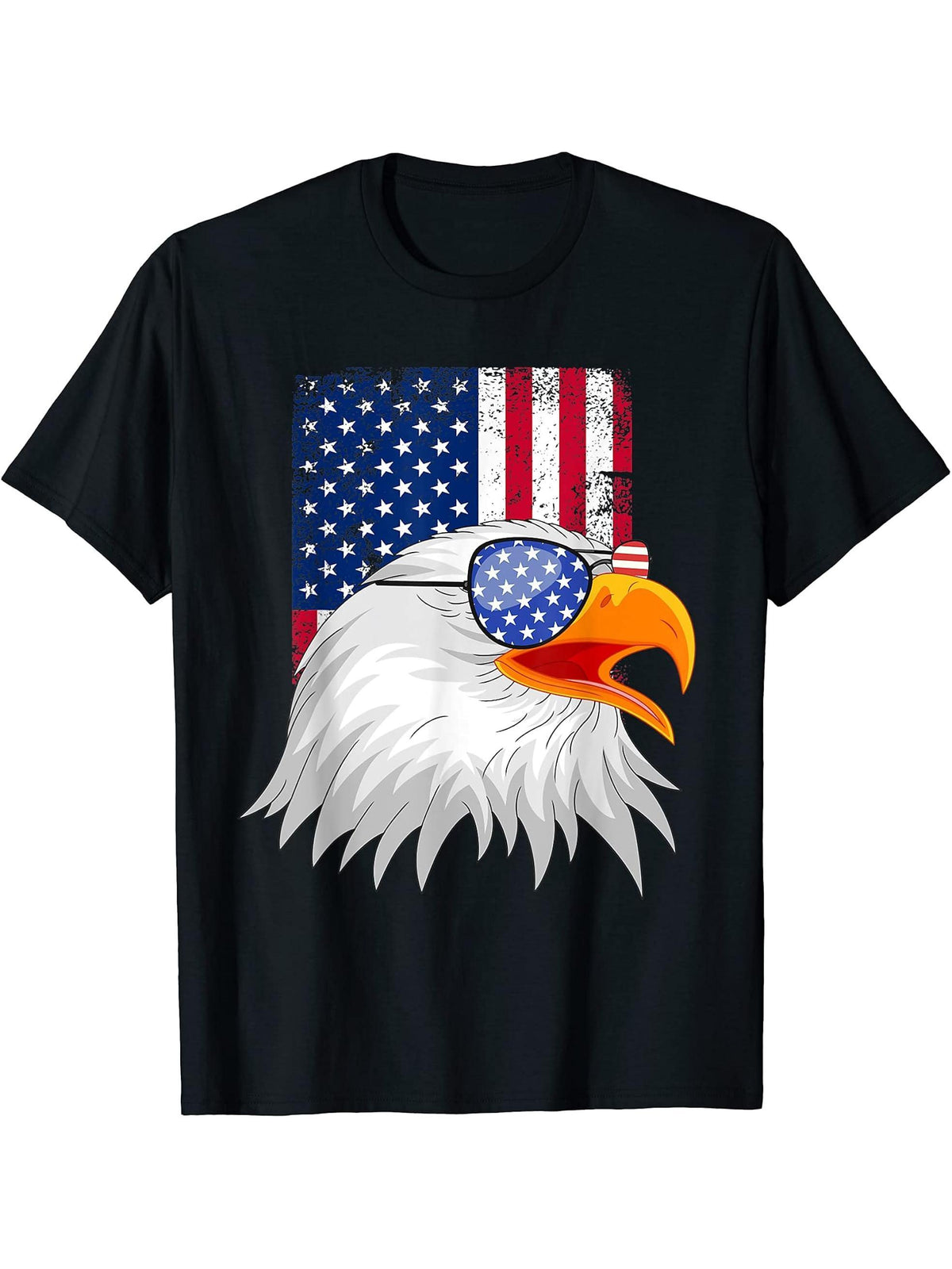 america patriotic or 4th of July or american flag bald eagle T-Shirt 180G 100% Cotton Printed Round Neck Short-Sleeve T-Shirt, Gifts for Men Dad Husband Grandpa, S-XXXL, Black