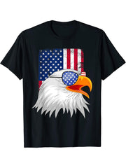 america patriotic or 4th of July or american flag bald eagle T-Shirt 180G 100% Cotton Printed Round Neck Short-Sleeve T-Shirt, Gifts for Men Dad Husband Grandpa, S-XXXL, Black