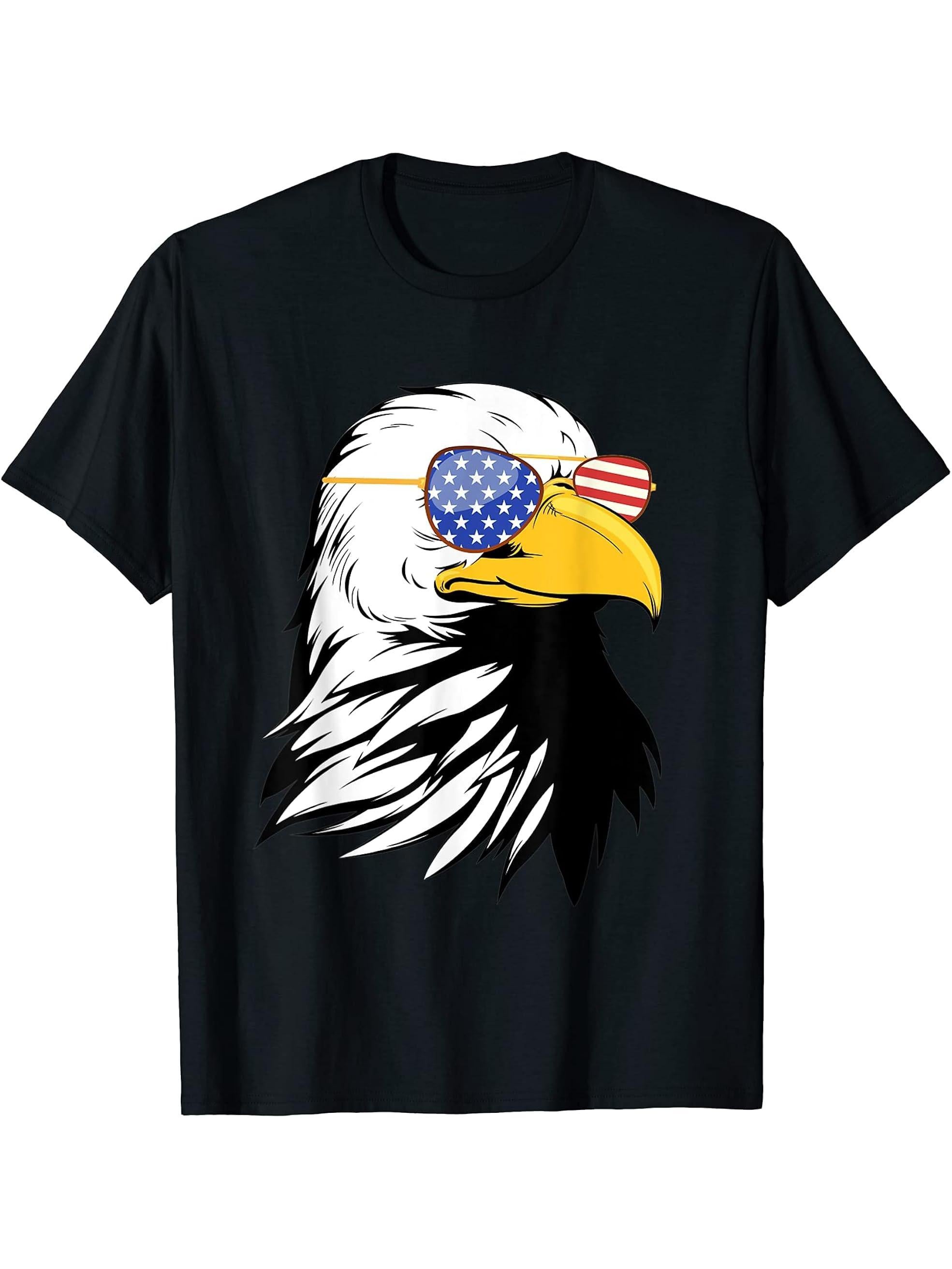 america patriotic or 4th of July or american flag bald eagle T-Shirt 180G 100% Cotton Printed Round Neck Short-Sleeve T-Shirt, Gifts for Men Dad Husband Grandpa, S-XXXL, Black