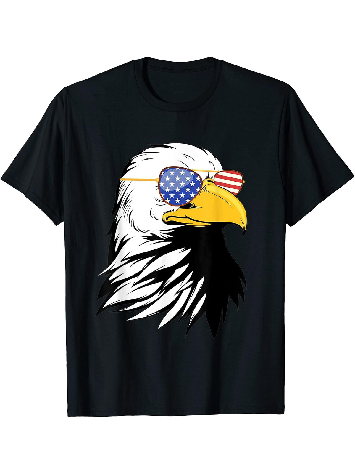 america patriotic or 4th of July or american flag bald eagle T-Shirt 180G 100% Cotton Printed Round Neck Short-Sleeve T-Shirt, Gifts for Men Dad Husband Grandpa, S-XXXL, Black
