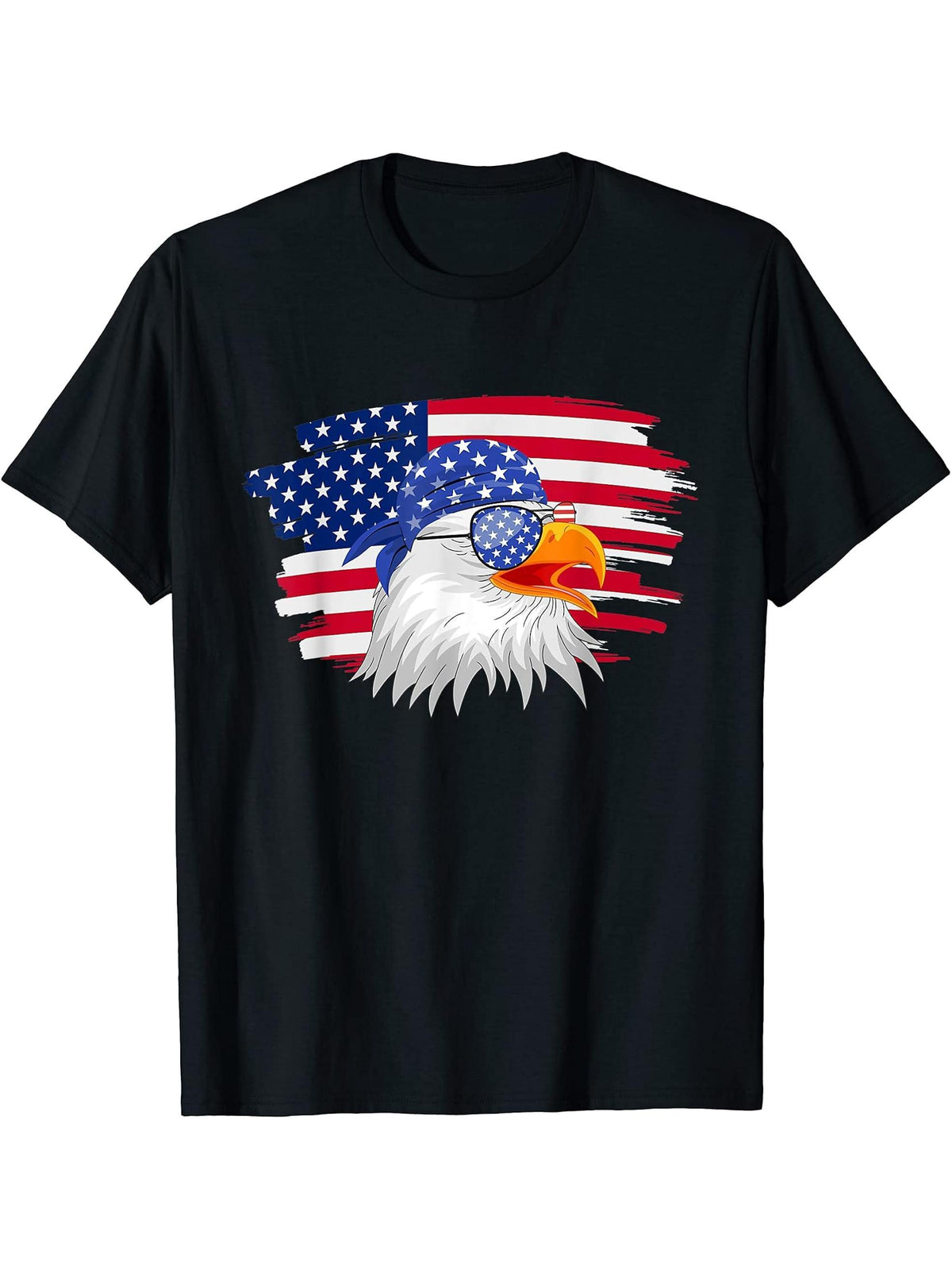 america patriotic or 4th of July or american flag bald eagle T-Shirt 180G 100% Cotton Printed Round Neck Short-Sleeve T-Shirt, Gifts for Men Dad Husband Grandpa, S-XXXL, Black