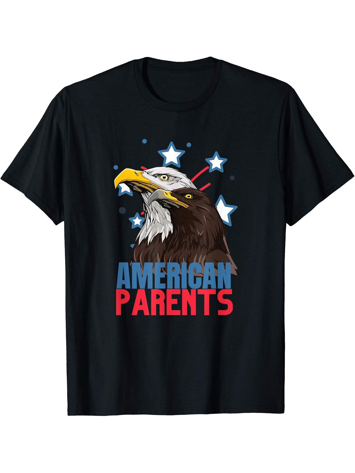 American Parents Cool Bald Eagle Matching Mom And Dad T-Shirt 180G 100% Cotton Printed Round Neck Short-Sleeve T-Shirt, Gifts for Men Dad Husband Grandpa, S-XXXL, Black