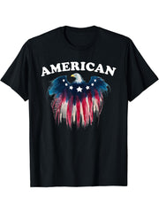 American Bald Eagle Flag T-Shirt 180G 100% Cotton Printed Round Neck Short-Sleeve T-Shirt, Gifts for Men Dad Husband Grandpa, S-XXXL, Black