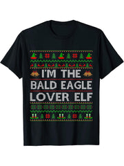 Family Matching Ugly I'm The Bald Eagle Lover Elf Christmas T-Shirt 180G 100% Cotton Printed Round Neck Short-Sleeve T-Shirt, Gifts for Men Dad Husband Grandpa, S-XXXL, Black