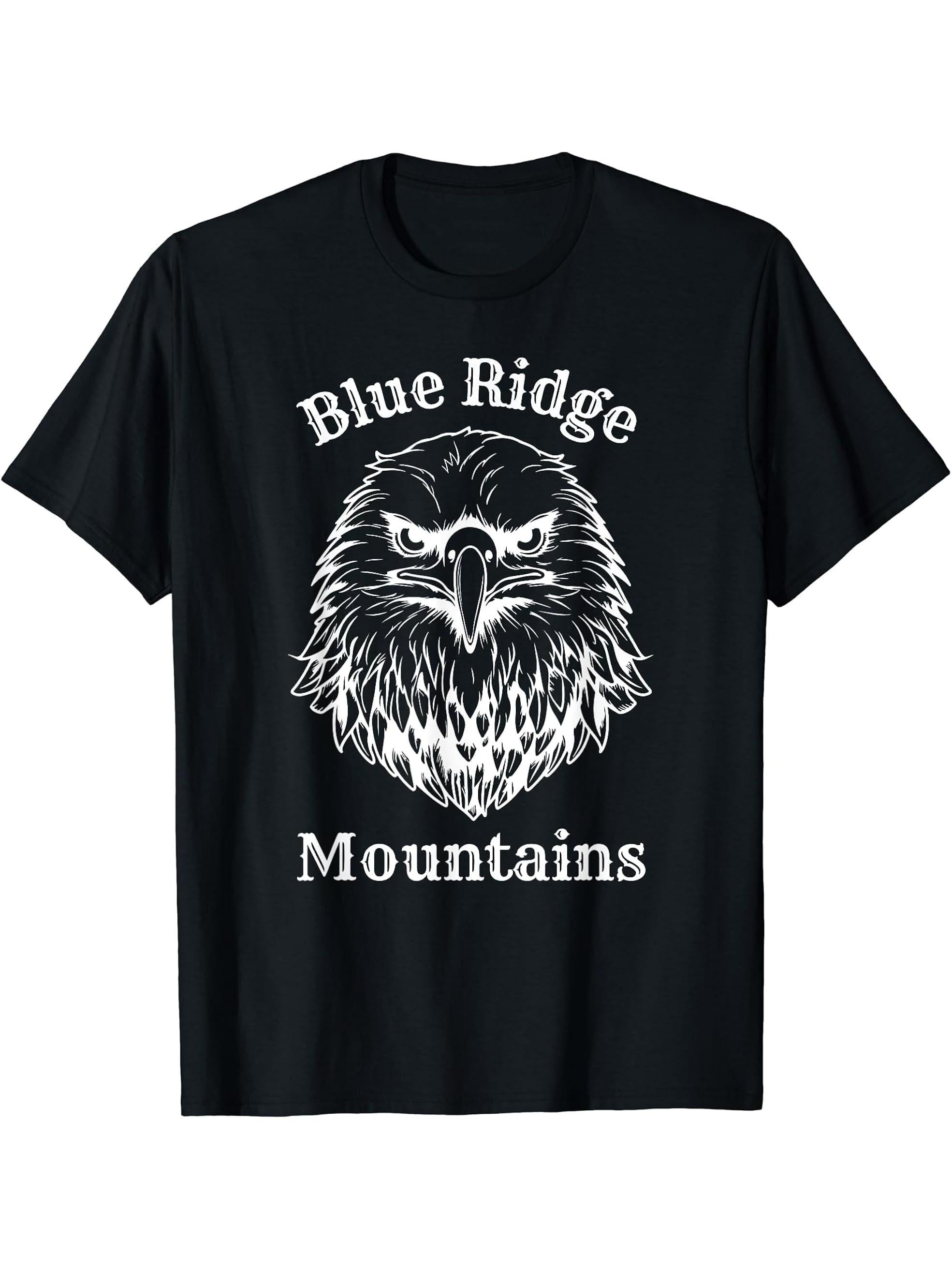 Bald Eagle Blue Ridge Mountains T-Shirt 180G 100% Cotton Printed Round Neck Short-Sleeve T-Shirt, Gifts for Men Dad Husband Grandpa, S-XXXL, Black