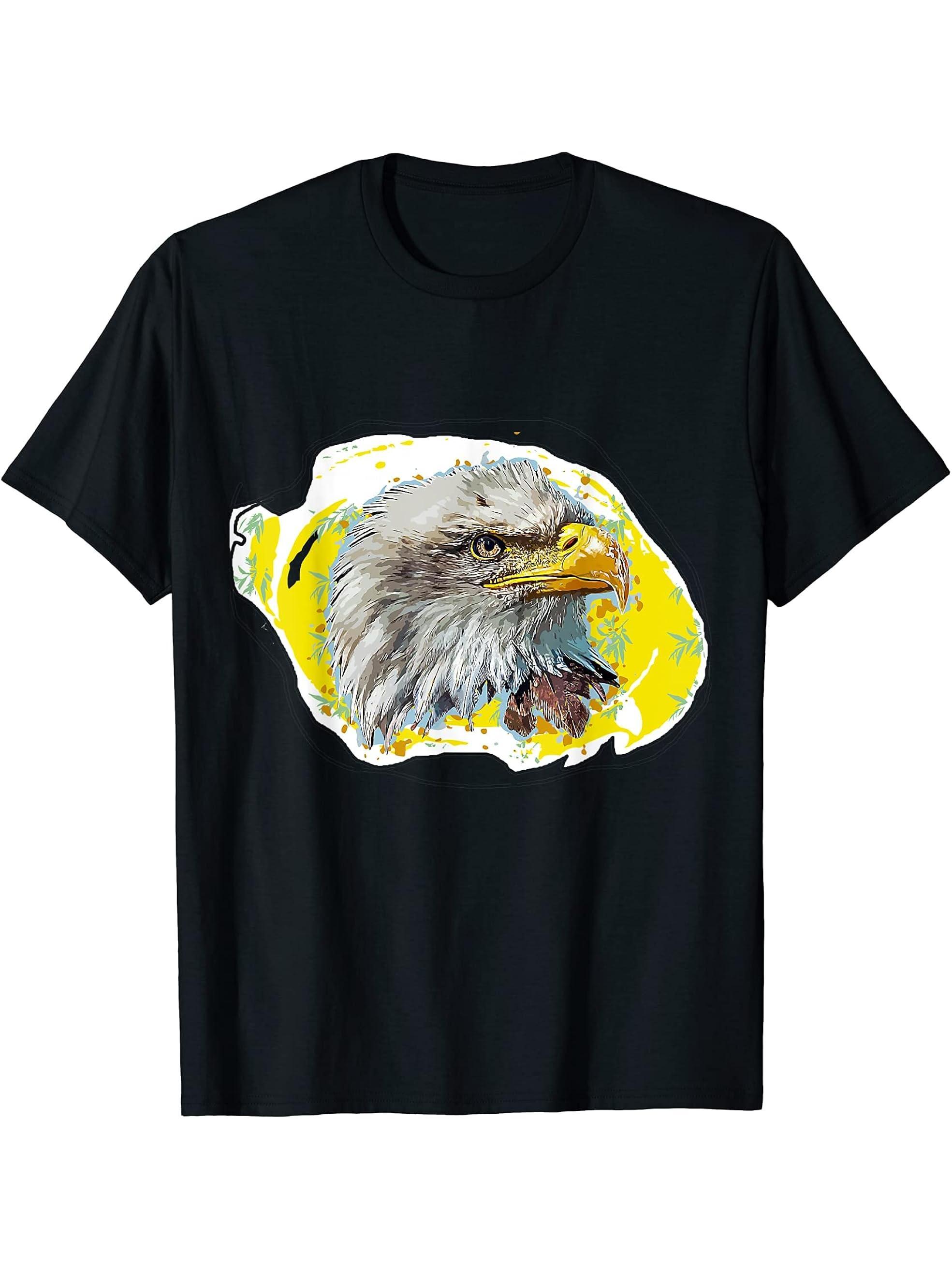 Bald Eagle Bird Avian Ornithology Photo Art Tee T-Shirt 180G 100% Cotton Printed Round Neck Short-Sleeve T-Shirt, Gifts for Men Dad Husband Grandpa, S-XXXL, Black