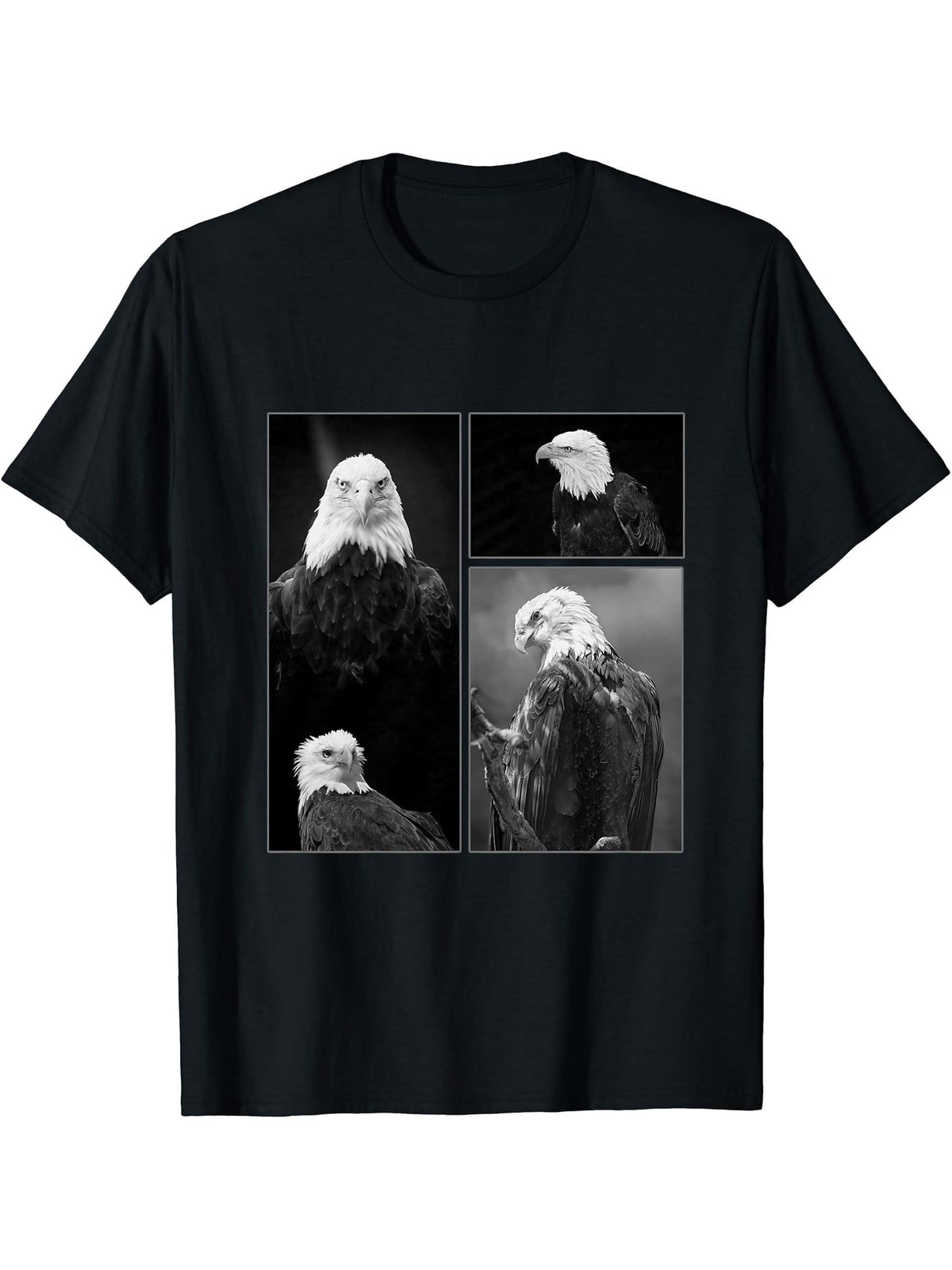 American Nature Bald Eagles Portrait Funny Animal Photobooth T-Shirt 180G 100% Cotton Printed Round Neck Short-Sleeve T-Shirt, Gifts for Men Dad Husband Grandpa, S-XXXL, Black