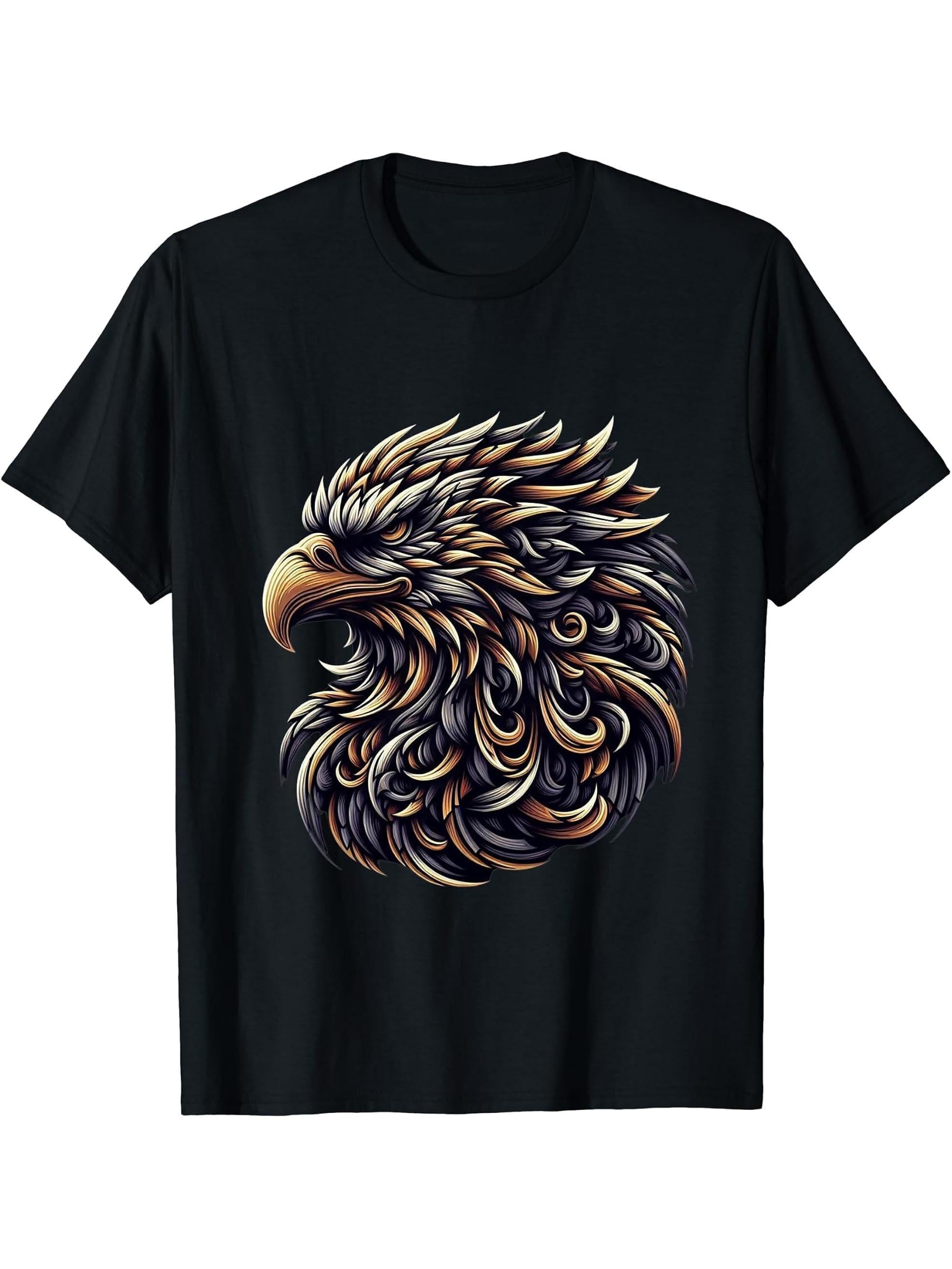 American Bald Eagle Head Patriotic Design T-Shirt 180G 100% Cotton Printed Round Neck Short-Sleeve T-Shirt, Gifts for Men Dad Husband Grandpa, S-XXXL, Black