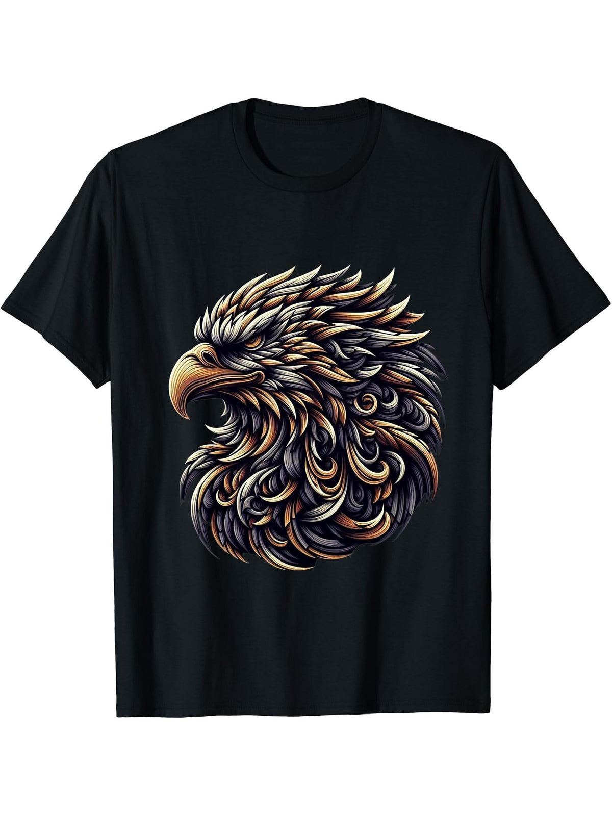 American Bald Eagle Head Patriotic Design T-Shirt 180G 100% Cotton Printed Round Neck Short-Sleeve T-Shirt, Gifts for Men Dad Husband Grandpa, S-XXXL, Black