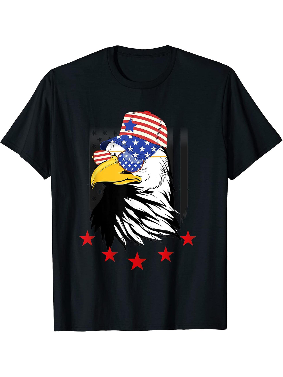 america patriotic or 4th of July or american flag bald eagle T-Shirt 180G 100% Cotton Printed Round Neck Short-Sleeve T-Shirt, Gifts for Men Dad Husband Grandpa, S-XXXL, Black