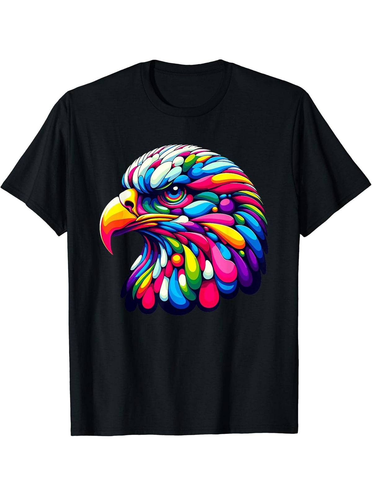 Colorful Pop Art Bald Eagle Bald Eagles T-Shirt 180G 100% Cotton Printed Round Neck Short-Sleeve T-Shirt, Gifts for Men Dad Husband Grandpa, S-XXXL, Black