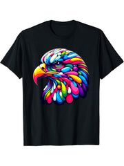 Colorful Pop Art Bald Eagle Bald Eagles T-Shirt 180G 100% Cotton Printed Round Neck Short-Sleeve T-Shirt, Gifts for Men Dad Husband Grandpa, S-XXXL, Black