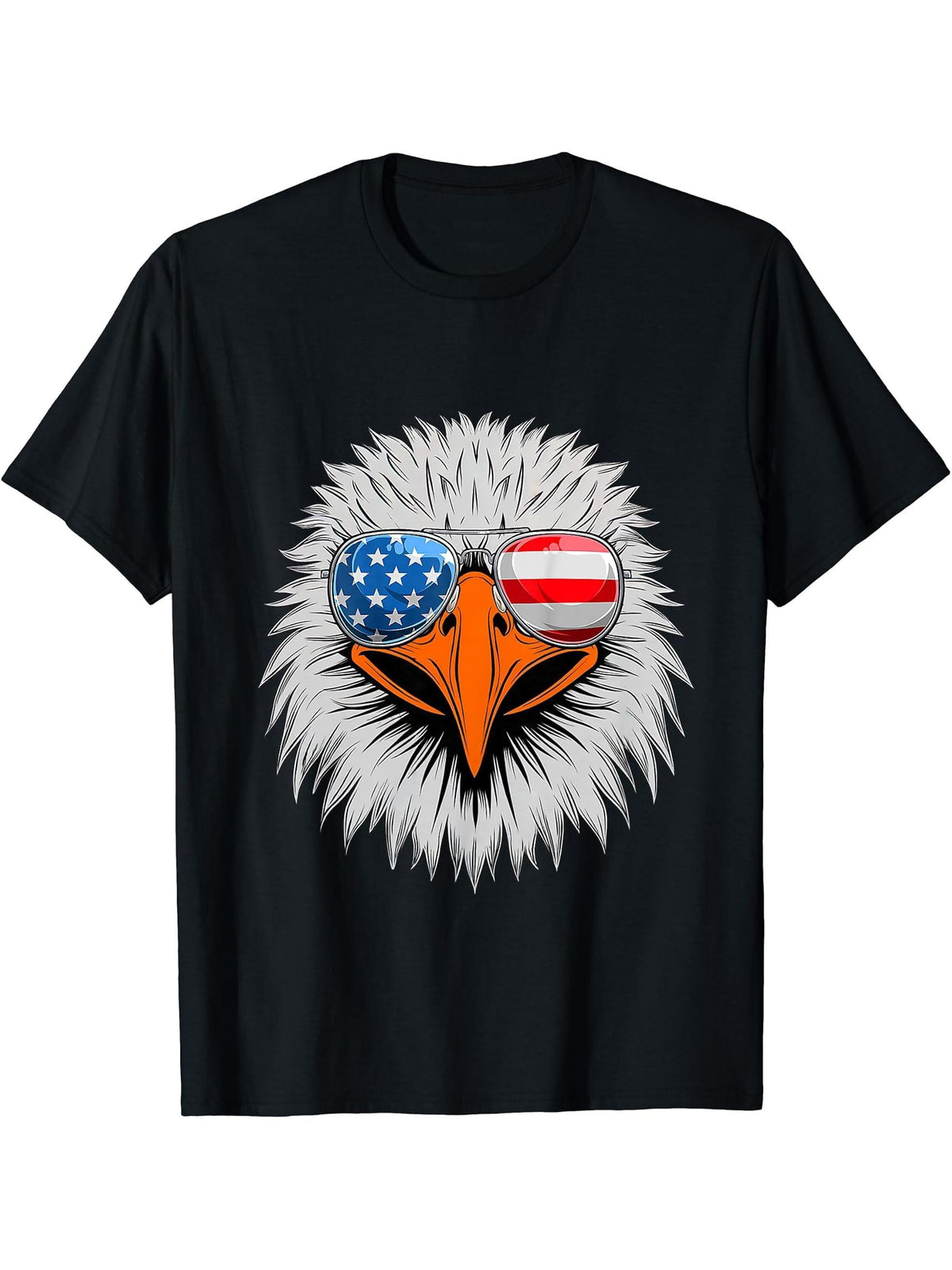 Bald Eagle & Patriotic American Glasses USA 4th Of July T-Shirt 180G 100% Cotton Printed Round Neck Short-Sleeve T-Shirt, Gifts for Men Dad Husband Grandpa, S-XXXL, Black