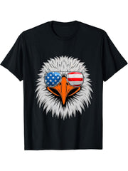Bald Eagle & Patriotic American Glasses USA 4th Of July T-Shirt 180G 100% Cotton Printed Round Neck Short-Sleeve T-Shirt, Gifts for Men Dad Husband Grandpa, S-XXXL, Black