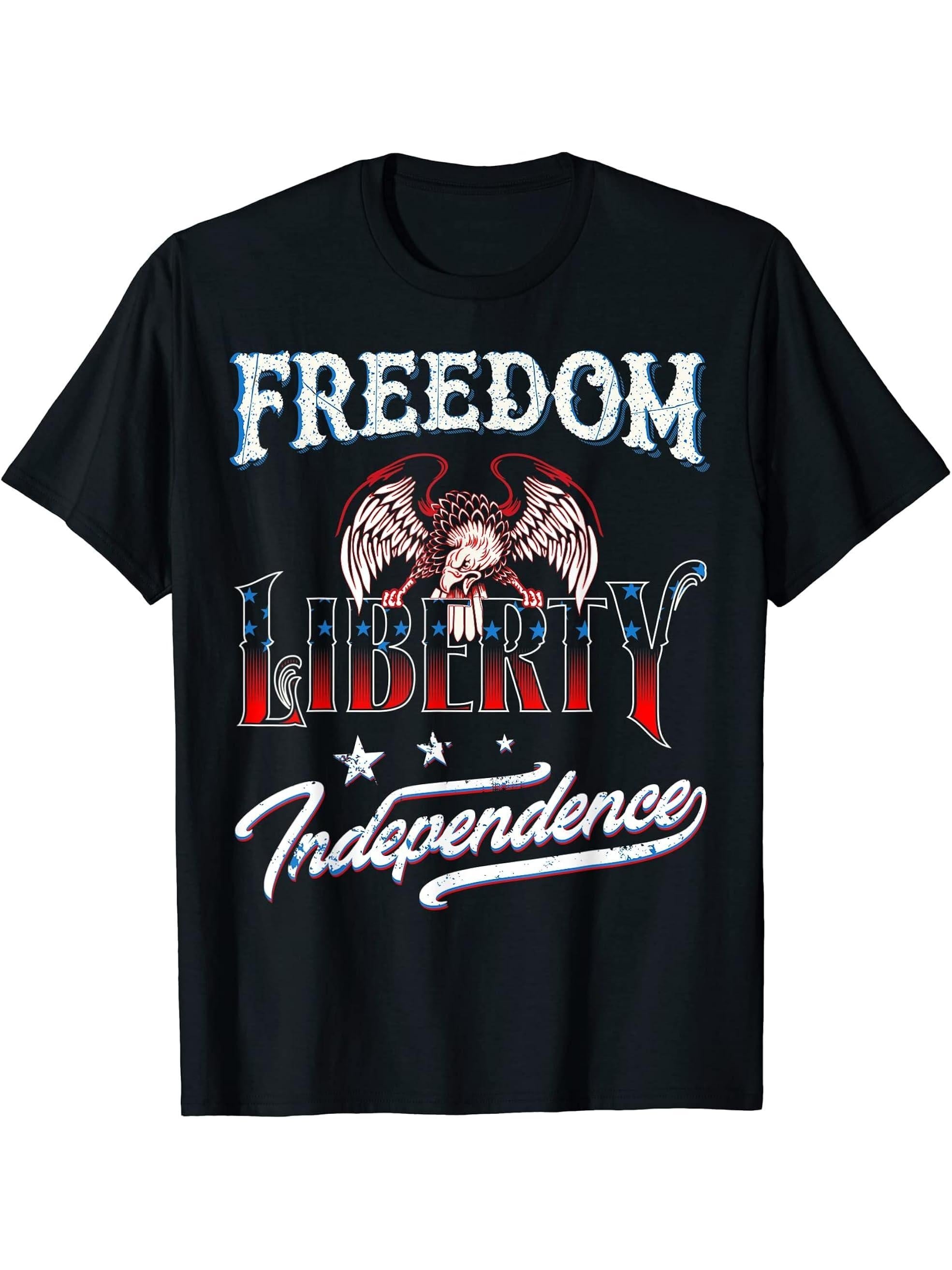 Freedom Liberty Independence Bald Eagle T-Shirt Men & Women T-Shirt 180G 100% Cotton Printed Round Neck Short-Sleeve T-Shirt, Gifts for Men Dad Husband Grandpa, S-XXXL, Black