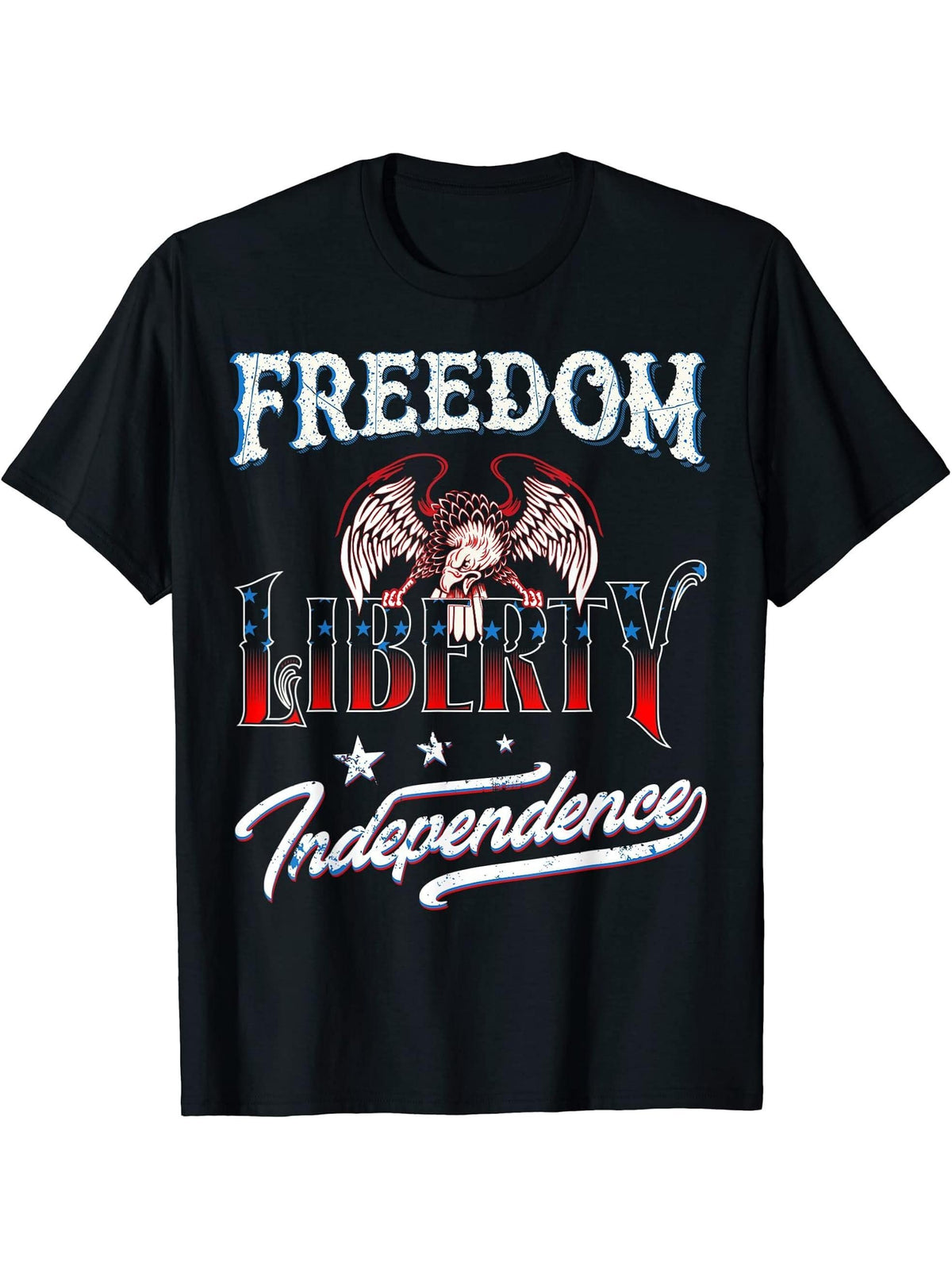 Freedom Liberty Independence Bald Eagle T-Shirt Men & Women T-Shirt 180G 100% Cotton Printed Round Neck Short-Sleeve T-Shirt, Gifts for Men Dad Husband Grandpa, S-XXXL, Black