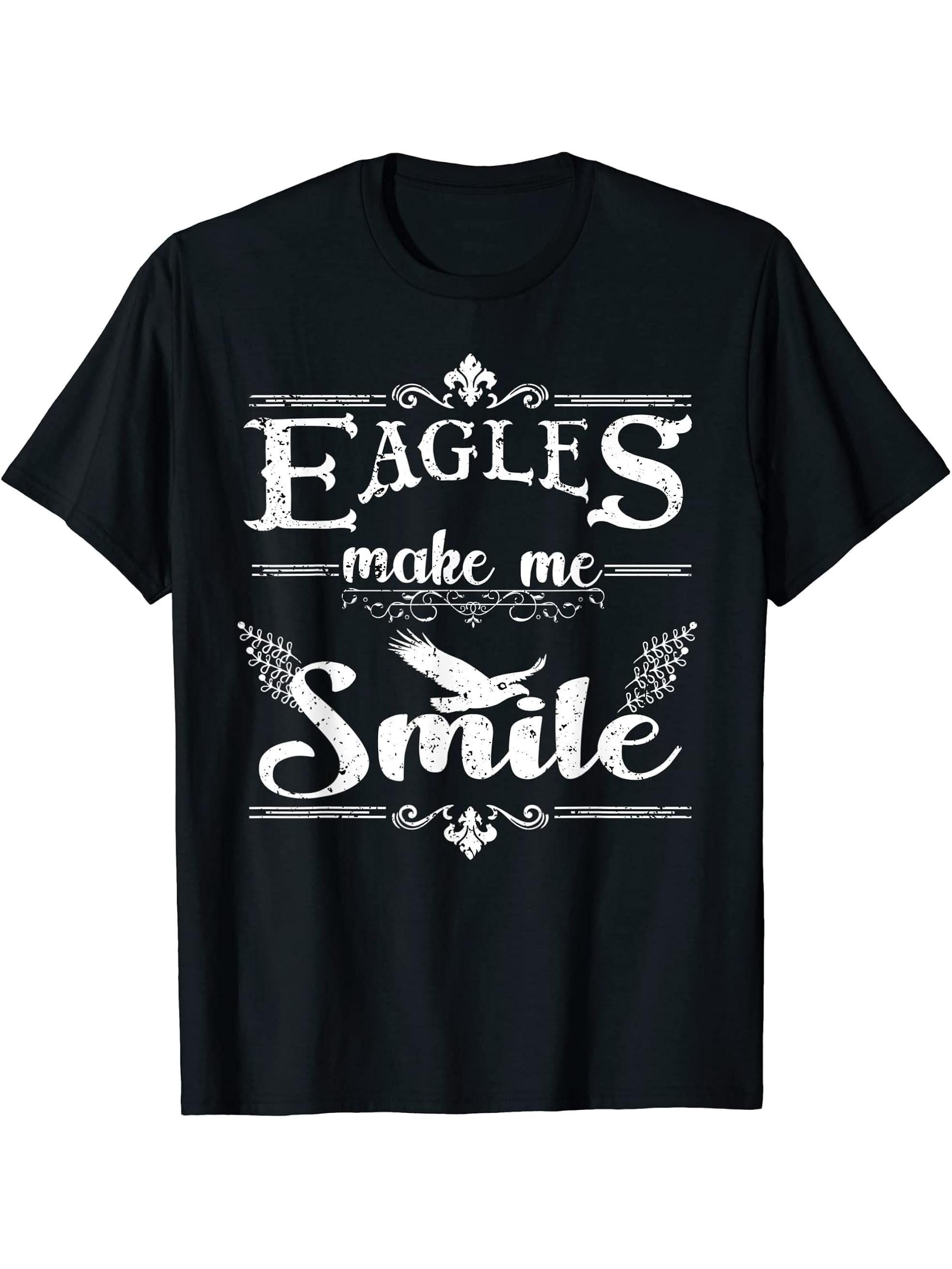 Eagles Make Me Smile Gift Bald Eagle T-Shirt 180G 100% Cotton Printed Round Neck Short-Sleeve T-Shirt, Gifts for Men Dad Husband Grandpa, S-XXXL, Black