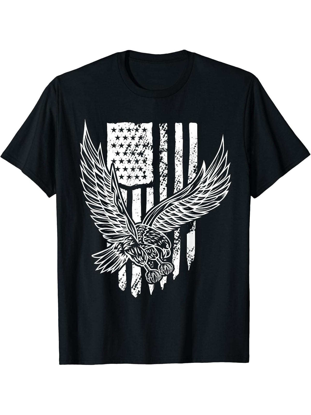 American Bald Eagle Eyes USA Flag Patriotic T-Shirt 180G 100% Cotton Printed Round Neck Short-Sleeve T-Shirt, Gifts for Men Dad Husband Grandpa, S-XXXL, Black