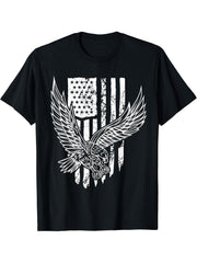 American Bald Eagle Eyes USA Flag Patriotic T-Shirt 180G 100% Cotton Printed Round Neck Short-Sleeve T-Shirt, Gifts for Men Dad Husband Grandpa, S-XXXL, Black