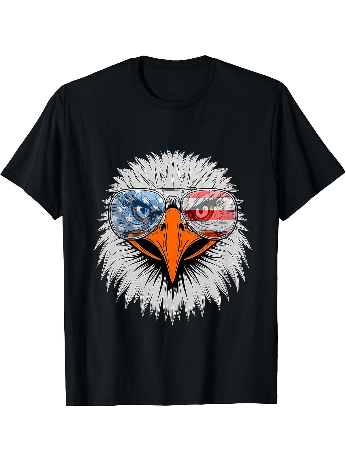 American Bald Eagle USA Flag Shirt 4th of July Eagle USA T-Shirt 180G 100% Cotton Printed Round Neck Short-Sleeve T-Shirt, Gifts for Men Dad Husband Grandpa, S-XXXL, Black