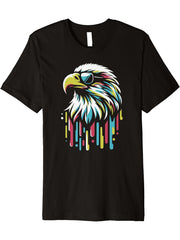 Cool Bald Eagle Sunglasses Graphic Colorful Art Design Premium T-Shirt 180G 100% Cotton Printed Round Neck Short-Sleeve T-Shirt, Gifts for Men Dad Husband Grandpa, S-XXXL, Black