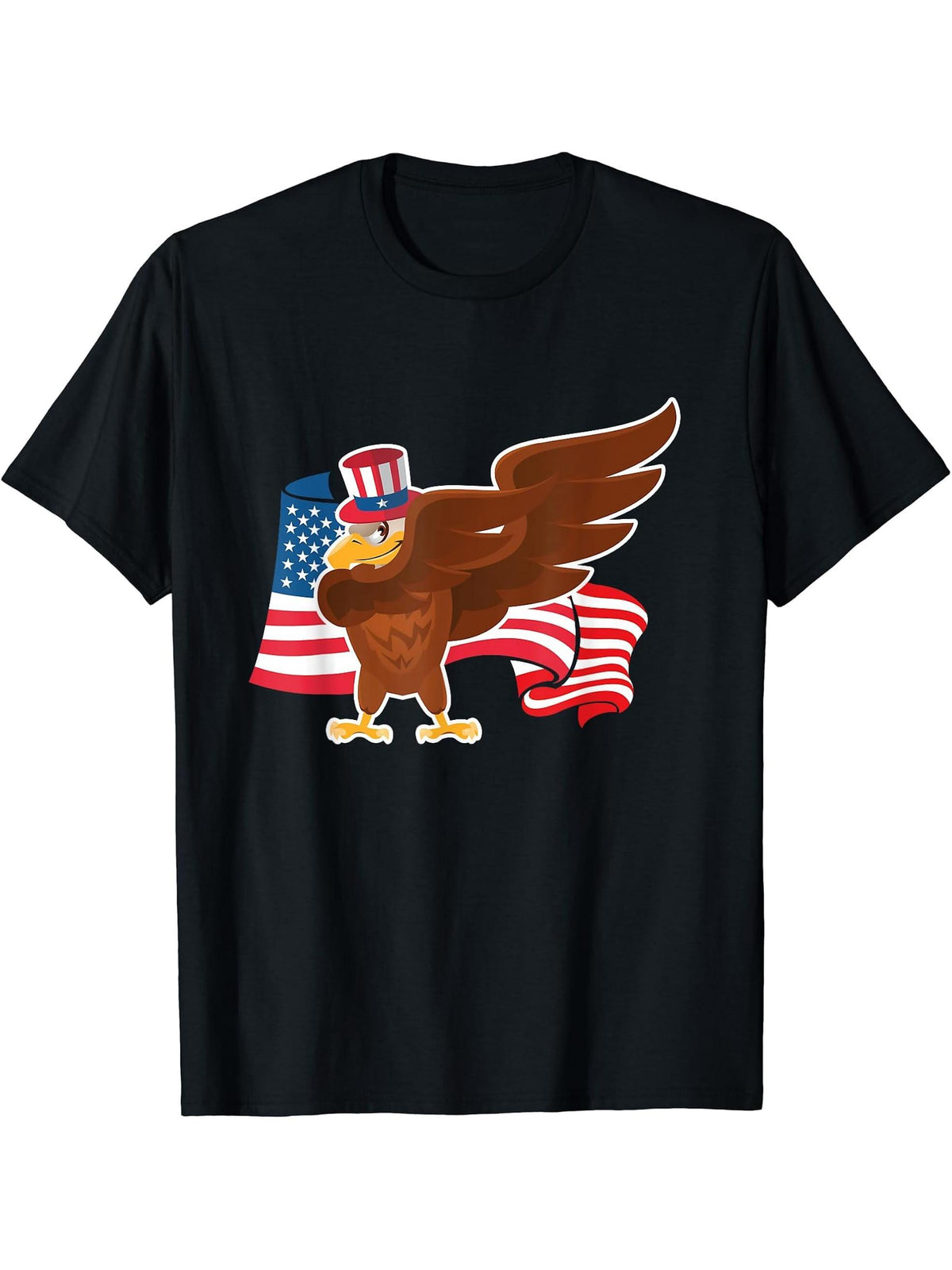 American Flag Bald Eagle Dabbing T-Shirt Funny Joke 'Merica 180G 100% Cotton Printed Round Neck Short-Sleeve T-Shirt, Gifts for Men Dad Husband Grandpa, S-XXXL, Black