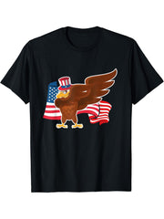 American Flag Bald Eagle Dabbing T-Shirt Funny Joke 'Merica 180G 100% Cotton Printed Round Neck Short-Sleeve T-Shirt, Gifts for Men Dad Husband Grandpa, S-XXXL, Black