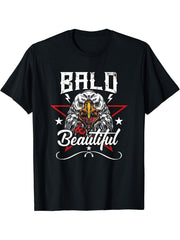 Bald & Beautiful National Bird - Bald Eagle T-Shirt 180G 100% Cotton Printed Round Neck Short-Sleeve T-Shirt, Gifts for Men Dad Husband Grandpa, S-XXXL, Black