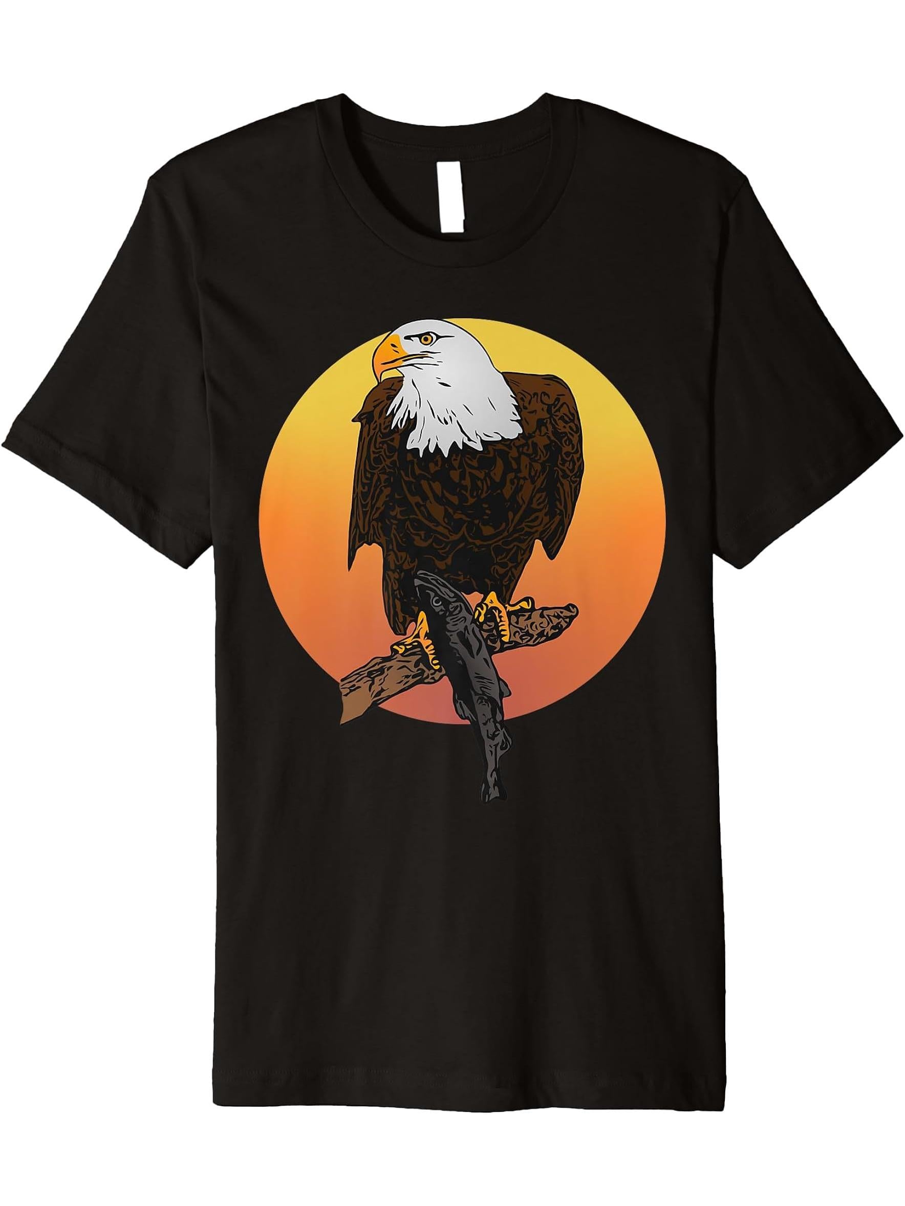 Bald Eagle American National Symbol Animal Patriotic Sunset Premium T-Shirt 180G 100% Cotton Printed Round Neck Short-Sleeve T-Shirt, Gifts for Men Dad Husband Grandpa, S-XXXL, Black