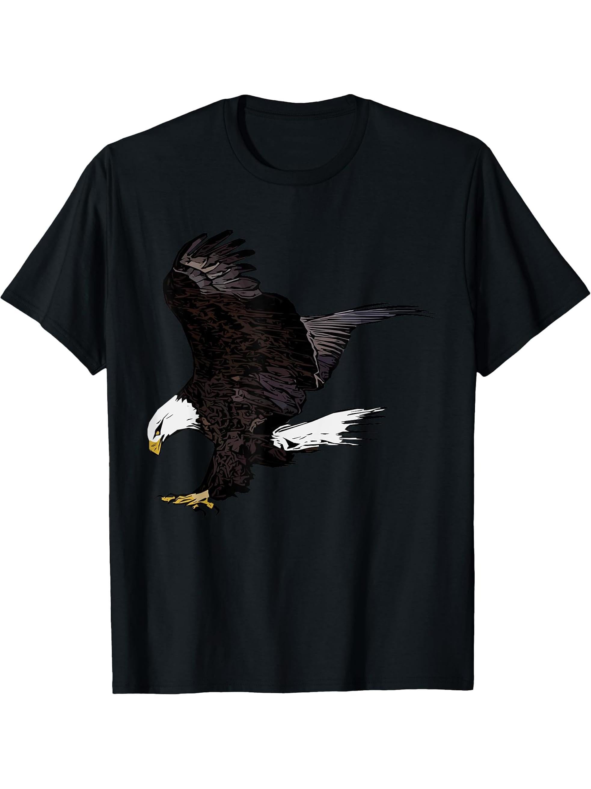 American imprint patriotic animal bald eagle motif T-Shirt 180G 100% Cotton Printed Round Neck Short-Sleeve T-Shirt, Gifts for Men Dad Husband Grandpa, S-XXXL, Black