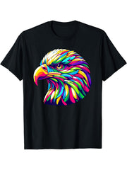 Colorful Pop Art Bald Eagle Bald Eagles T-Shirt 180G 100% Cotton Printed Round Neck Short-Sleeve T-Shirt, Gifts for Men Dad Husband Grandpa, S-XXXL, Black